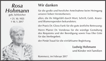 Traueranzeige von Rosa Hohmann 