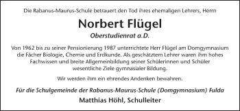 Traueranzeige von Norbert Flügel 