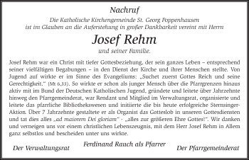 Traueranzeige von Josef Kosmas Rehm 