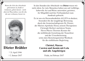 Traueranzeige von Dieter Brähler 