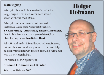 Traueranzeige von Holger Hofmann 