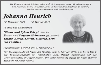 Traueranzeige von Johanna Heurich 