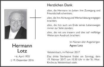 Traueranzeige von Hermann Lotz 