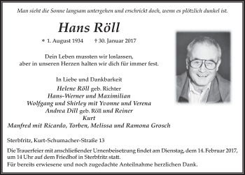 Traueranzeige von Hans Röll 