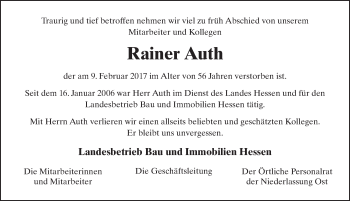 Traueranzeige von Rainer Auth 