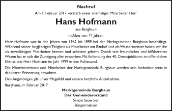 Traueranzeige von Hans Hofmann 
