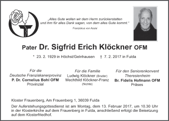Traueranzeige von Sigfrid Erich Klöckner 
