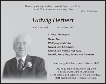 Traueranzeige von Ludwig Herbert 