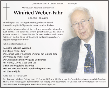 Traueranzeige von Winfried Weber-Fahr 