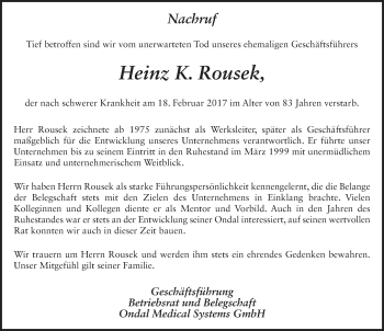 Traueranzeige von Heinz Rousek 