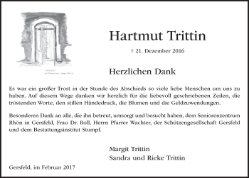 Traueranzeige von Hartmut Trittin 