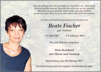 Traueranzeige von Beate Fischer 