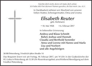 Traueranzeige von Elisabeth Reuter 