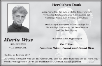 Traueranzeige von Maria Wess 