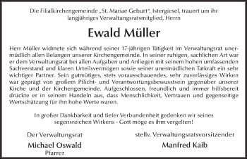 Traueranzeige von Ewald Müller 