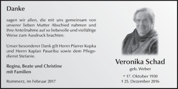 Traueranzeige von Veronika Schad 