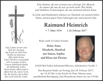 Traueranzeige von Raimund Heimrich 