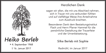 Traueranzeige von Heiko Berleb 