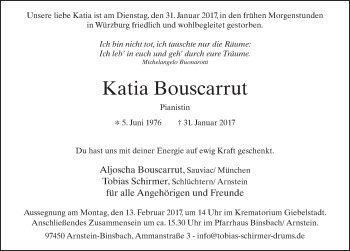 Traueranzeige von Katia Bouscarrut 