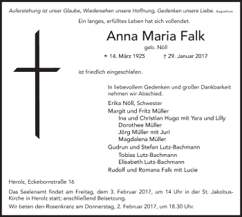 Traueranzeige von Anna Maria Falk 