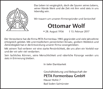 Traueranzeige von Ottomar Wolf 