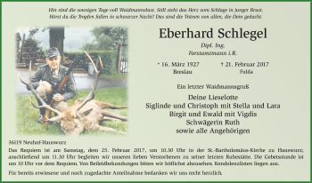 Traueranzeige von Eberhard Schlegel 