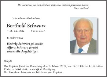Traueranzeige von Berthold Schwarz 