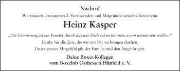 Traueranzeige von Heinz Kasper 