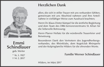 Traueranzeige von Emmi Schindlauer 