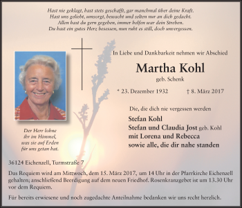 Traueranzeige von Martha Kohl 