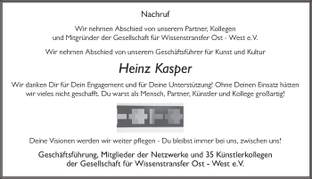 Traueranzeige von Heinz Kasper 