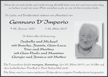 Traueranzeige von Gennaro D`Imperio 