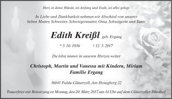 Traueranzeige von Edith Kreißl 