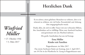 Traueranzeige von Winfried Müller 
