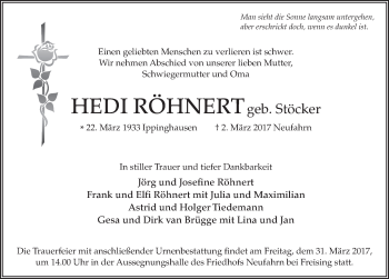 Traueranzeige von Hedi Röhnert 