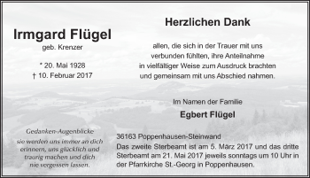 Traueranzeige von Irmgard Flügel 