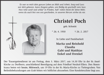 Traueranzeige von Christel Poch 