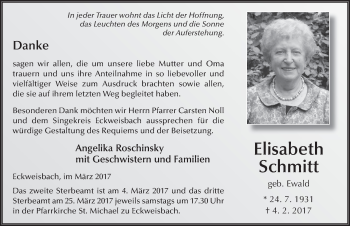 Traueranzeige von Anna Elisabeth Schmitt 
