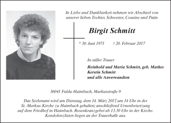 Traueranzeige von Birgit Schmitt 