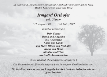 Traueranzeige von Irmgard Orthofer 