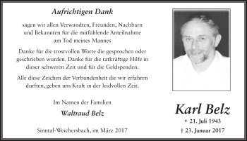 Traueranzeige von Karl Belz 