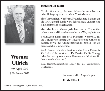 Traueranzeige von Werner Ullrich 