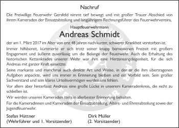 Traueranzeige von Andreas Schmidt 