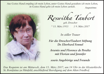 Traueranzeige von Roswitha Taubert 