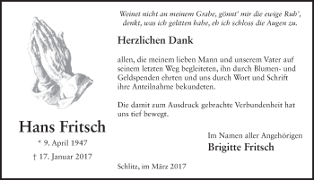 Traueranzeige von Hans Fritsch 