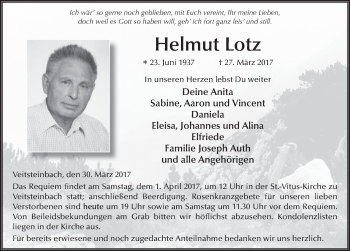 Traueranzeige von Helmut Lotz 
