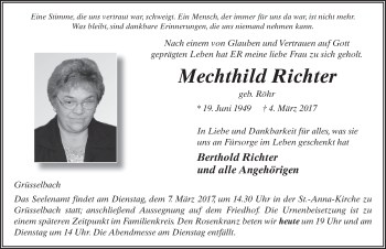 Traueranzeige von Mechthild Richter 