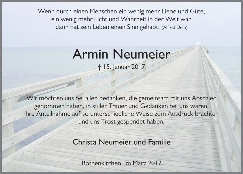  Traueranzeige für Armin Neumeier vom 25.03.2017 aus 
