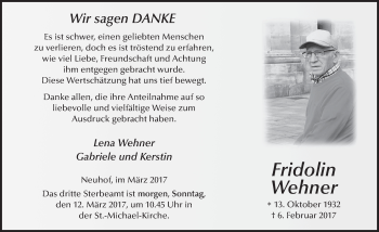 Traueranzeige von Fridolin Wehner 