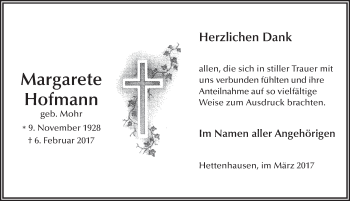 Traueranzeige von Margarete Hofmann 